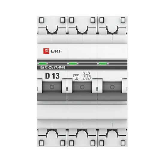 Автоматический выключатель 3P 13А (D) 4,5kA ВА 47-63 EKF PROxima