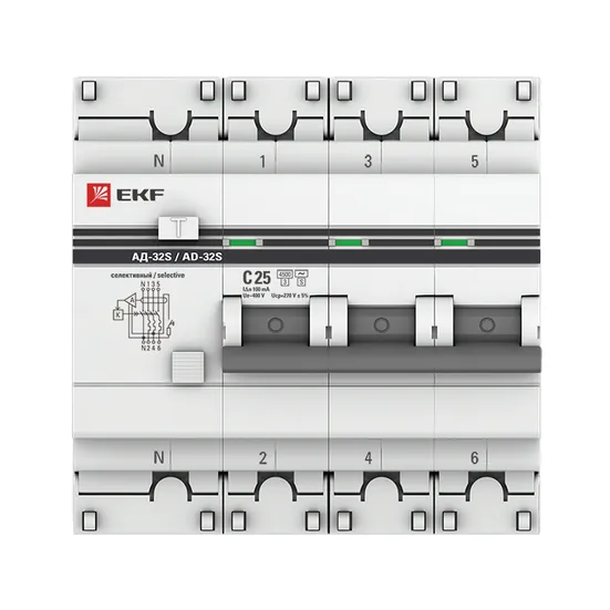 Дифференциальный автомат АД-32 (селективный) 3P+N 25А/100мА EKF PROxima