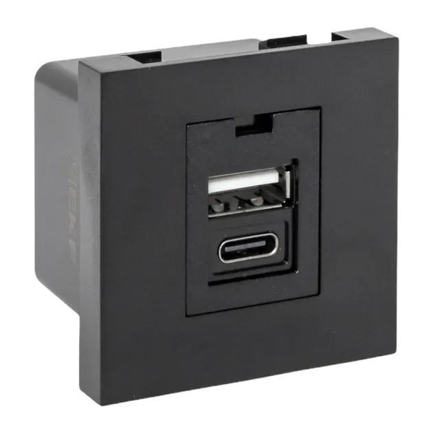 Розетка USB A+C, 2.1А, 2 гнезда, без индикатора, черная, матовая EKF ...