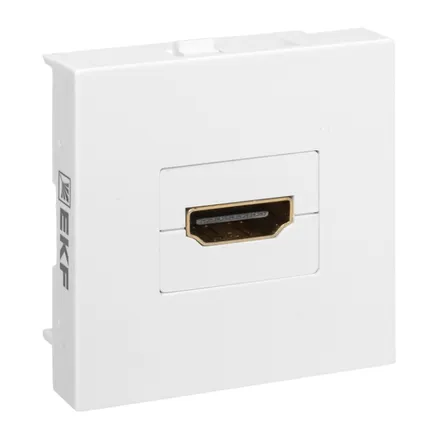 Розетка HDMI 45x45, 2 модуля, 1 гнездо, без индикатора, белая EKF (E2MR-21HDMI-10)