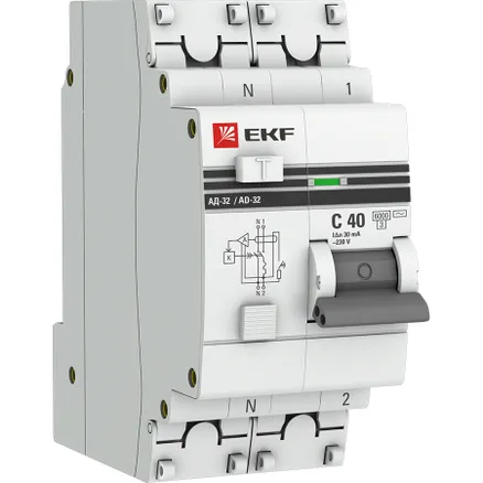 АВДТ АД-32 1P+N 40А х-ка C 30мА тип AC эл. 6кА PROXIMA EKF (DA32-6-40-30-ac-pro)