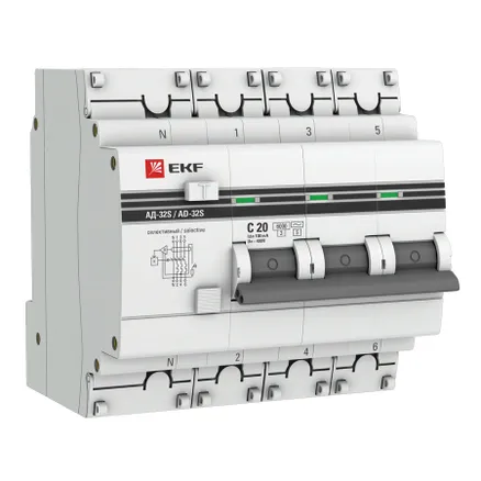АВДТ АД-32 3P+N (S) 20А х-ка C 100мА тип AC эл. 6кА PROXIMA EKF (DA32-6-20-100S-4P-pro)