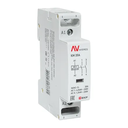 Контактор модульный КМ 20А 2NO 230В АС (1 мод.) AVERES EKF (km-av-1-20-20-230V)