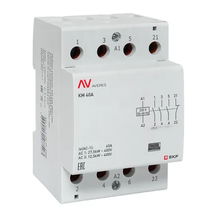 Контактор модульный КМ 40А 3NO+1NC 230В АС (3 мод.) AVERES EKF (km-av-3-40-31-230V)