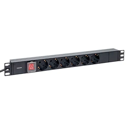 Блок PDU TERACOM 19" 1U 16А/250В 6 роз. Schuko с выключат. шнур 2 м 3x1,5 мм2 вилка Schuko корпус пластик черный (TRC-HPD-LS-16A-6SH-2MSH)