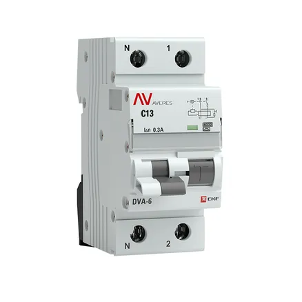 АВДТ DVA-6 1P+N 13А х-ка C 300мА тип A эл-мех. 6кА AVERES EKF (rcbo6-1pn-13C-300-a-av)