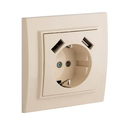 Минск Розетка 1-мест. СП с/з 16А беж. с защ. штор. с 2 USB 2,1А EKF (ERR16-028-200-2USB)