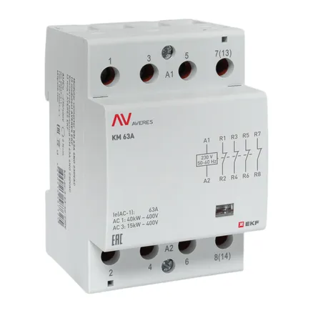 Контактор модульный КМ 63А 4NC 230В АС (3 мод.) AVERES EKF (km-av-3-63-04-230V)