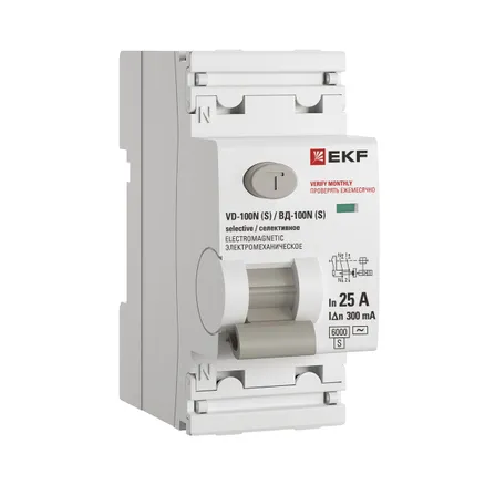 ВДТ ВД-100N (S) 2P 25А 300мА AC эл-мех 6кА PROXIMA EKF (E1026MS25300)