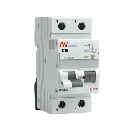 АВДТ DVA-6 1P+N 16А х-ка C 30мА тип A эл-мех. 6кА AVERES EKF (rcbo6-1pn-16C-30-a-av)