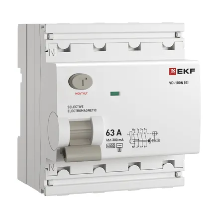ВДТ ВД-100N (S) 4P 63А 300мА AC эл-мех 6кА PROXIMA EKF (E1046MS63300)