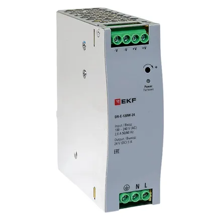 Блок питания на дин рейку 120 вт, 220 В AC /24 В DC (DR-E-120W-24)