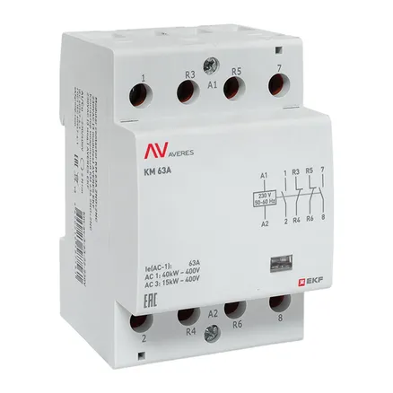 Контактор модульный КМ 63А 2NO+2NC 230В АС (3 мод.) AVERES EKF (km-av-3-63-22-230V)