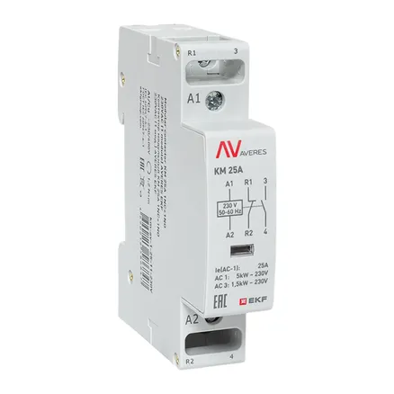 Контактор модульный КМ 25А 1NO+1NC 230В АС (1 мод.) AVERES EKF (km-av-1-25-11-230V)