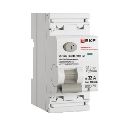 ВДТ ВД-100N (S) 2P 32А 100мА AC эл-мех 6кА PROXIMA EKF (E1026MS32100)