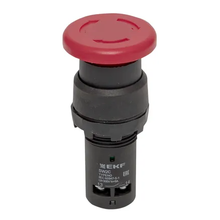 Кнопка SW2C-11MZ поворотная красная NO+NC Грибок EKF (sw2c-mz-r)