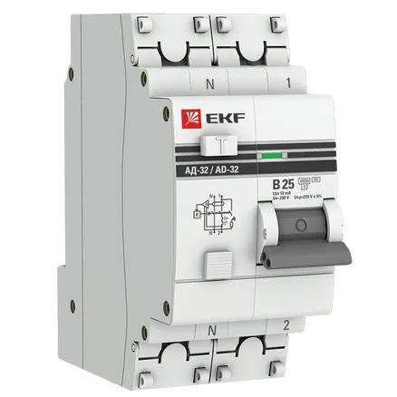 АВДТ АД-32 1P+N 25А х-ка C 10мА тип AC эл. 4,5кА PROXIMA EKF (DA32-25-B-10-pro)