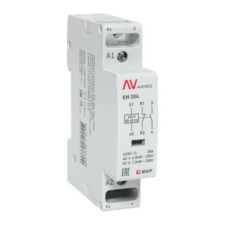 Контактор модульный КМ 20А 1NO+1NC 230В АС (1 мод.) AVERES EKF (km-av-1-20-11-230V)