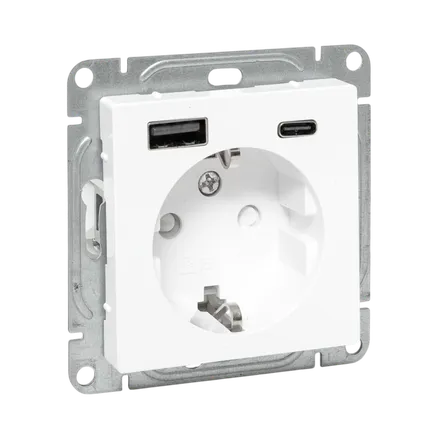Механизм роз. с USB-A+С - 2шт, 16А, с з., со шт., бел. Эпика EKF (UP1-SOW-111-USBA+USBC)