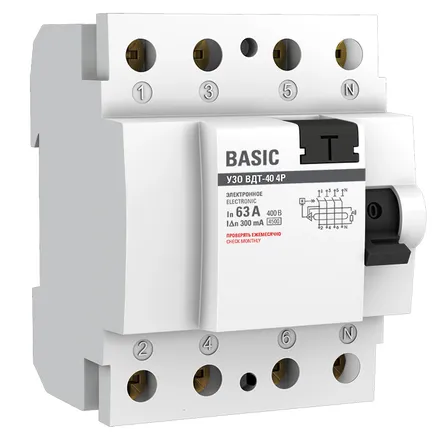 УЗО 4P 63А 300мА тип АС эл. Basic (elcb-4-63-300e-sim)