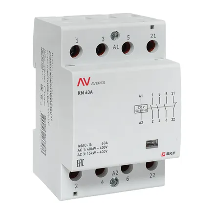 Контактор модульный КМ 63А 3NO+1NC 230В АС (3 мод.) AVERES EKF (km-av-3-63-31-230V)