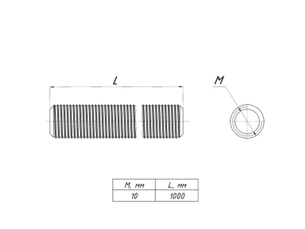 Шпилька резьбовая М10x1000 DIN 975 TDZ EKF