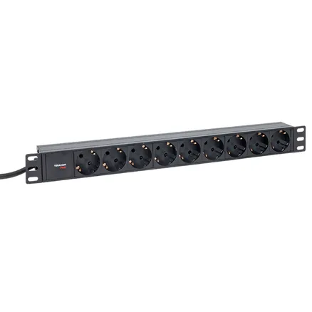 Блок PDU TERACOM PRO 19" 1U 16А/250В 9 роз. Schuko шнур 2 м 3x1,5 мм2 вилка Schuko корпус алюминий черный (TRP-HPD-16A-9SH-2MSH)