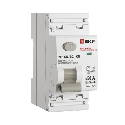 ВДТ ВД-100N 2P 50А 30мА A эл-мех 6кА PROXIMA EKF (E1026MA5030)