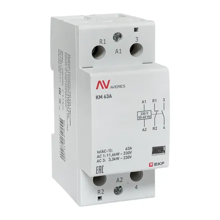 Контактор модульный КМ 63А 1NO+1NC 230В АС (2 мод.) AVERES EKF (km-av-2-63-11-230V)