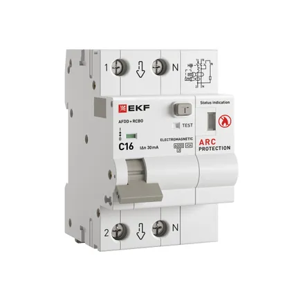УЗДП с АВДТ 1P+N 16А (С) 30мА тип А 6кА PROXIMA EKF (afdd-rcbo-2-16C-30em-pro)