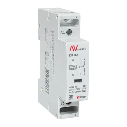 Контактор модульный КМ 25А 2NO 230В АС (1 мод.) AVERES EKF (km-av-1-25-20-230V)