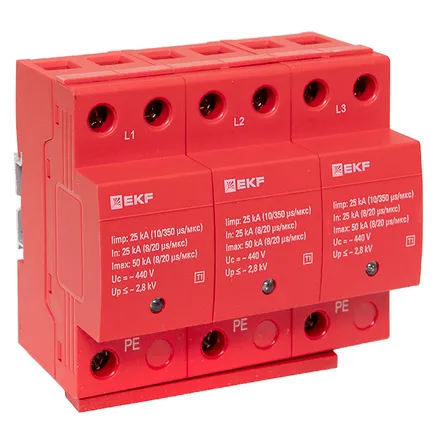 УЗИП Класс 1 Iimp 25kA (10/350μs) 3P EKF (spd-t1-3p)