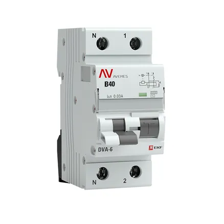 АВДТ DVA-6 1P+N 40А х-ка B 30мА тип AС эл-мех. 6кА AVERES EKF (rcbo6-1pn-40B-30-ac-av)