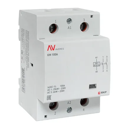 Контактор модульный КМ 100А 2NO 230В АС (3 мод.) AVERES EKF (km-av-3-100-20-230V)