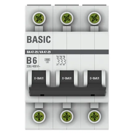 Автоматический выключатель ВА 47-29 3P 6А (B) 4,5кА BASIC