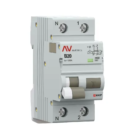 АВДТ DVA-10 1P+N 20А х-ка B 30мА тип A эл-мех. 10кА AVERES EKF (rcbo10-1pn-20B-30-a-av)