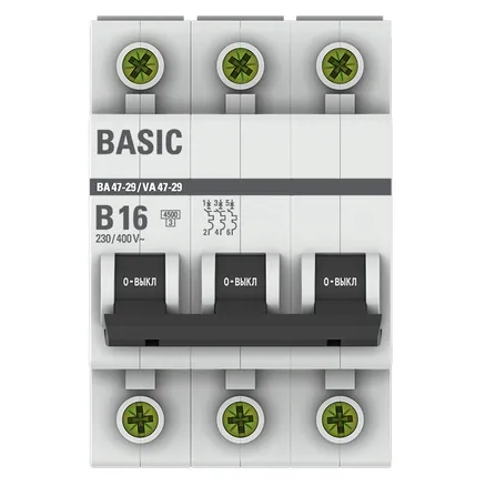 Автоматический выключатель ВА 47-29 3P 16А (B) 4,5кА BASIC