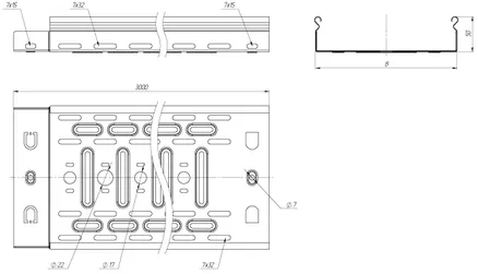 Лоток перфорированный 50x100x3000-0,55 мм EKF