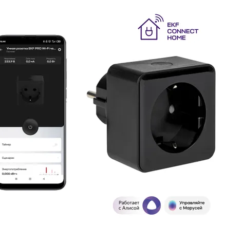 Умная розетка EKF Сonnect PRO Wi-Fi черн. (RCS-2-WF)
