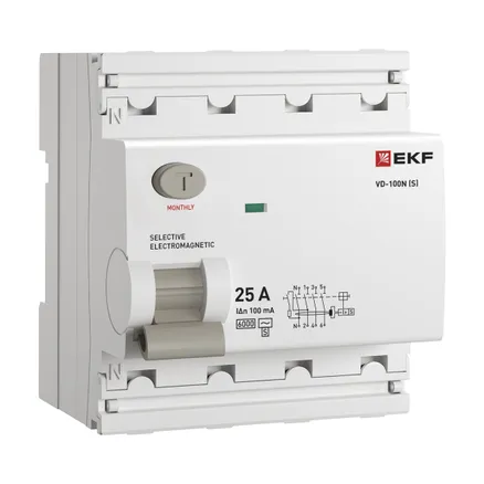 ВДТ ВД-100N (S) 4P 25А 100мА AC эл-мех 6кА PROXIMA EKF (E1046MS25100)