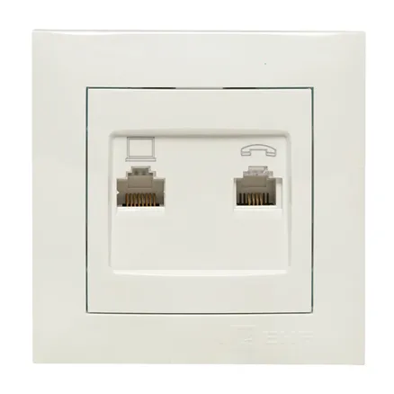 Валенсия розетка RJ-45+RJ11 2-местная белая EKF (EWK02-035-30)