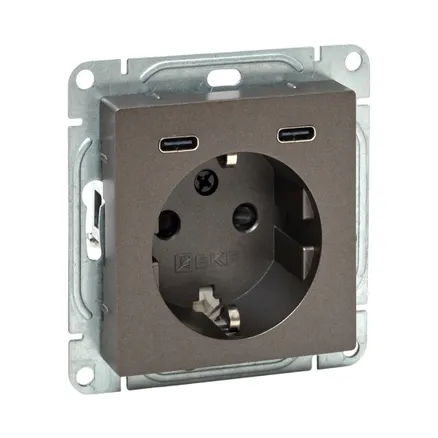 Механизм роз., с USB-C - 2шт, 16А, с.з., с.ш., мокко., Эпика EKF (UP1-SOM-111-2USBC)