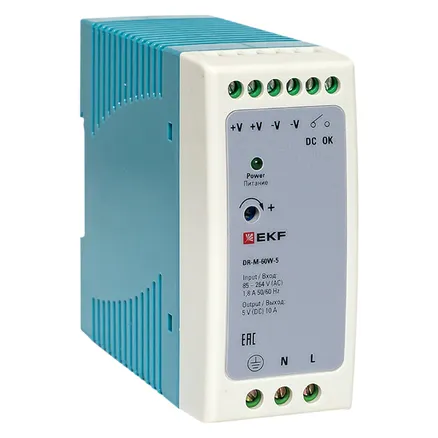 Блок питания на дин рейку 60 вт, 220 В AC /5 В DC (DR-M-60W-5)