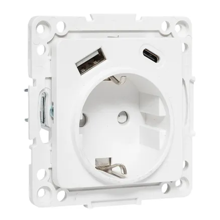 Стокгольм Механизм Розетки 1-местной с/з, USB A+C 16А винтовые клеммы белый с защ. штор. EKF (EYR16-2USB-typeA-typeC)