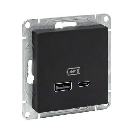 Механизм розетки USB-A+С, чёрн. Эпика EKF (UP1-SOB-USBA+USBC)