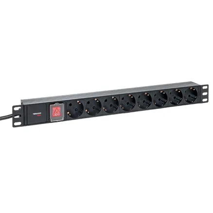 Блок PDU TERACOM PRO 19" 1U 16А/250В 8 роз. Schuko с выключат. шнур 2 м 3x1,5 мм2 вилка Schuko корпус пластик черный (TRP-HPD-LSP-16A-8SH-2MSH)