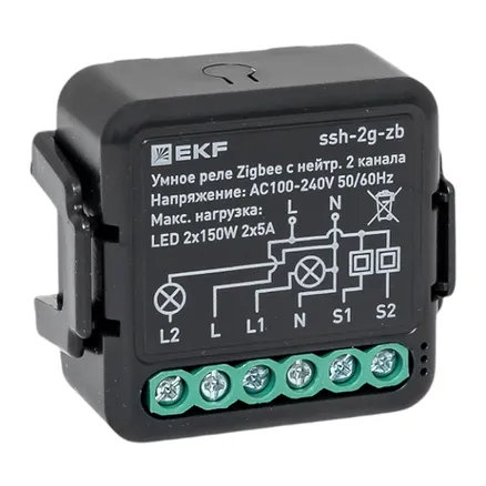 Умное реле в подрозетник 2-канальное с нейтралью Zigbee EKF Connect Select (ssh-2g-zb)