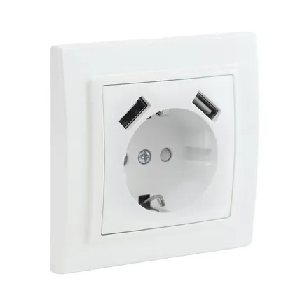 Минск Розетка 1-мест. СП с/з 16А бел. с защ. штор. с 2 USB 2,1А EKF (ERR16-028-100-2USB)