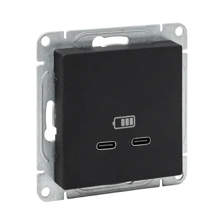 Механизм розетки USB-C - 2шт чёрн. Эпика EKF (UP1-SOB-2USBC)