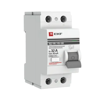 УЗО ВД-100 2P 32А 30мА тип (АС) эл-мех EKF PROxima (elcb-2-32-30-em-pro)